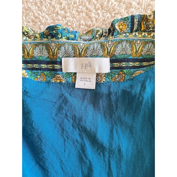 J Jill Long Dress 3/4 Sleeve V-neck Green Blue Paisley Size L Boho Cottagecore - Picture 15 of 15